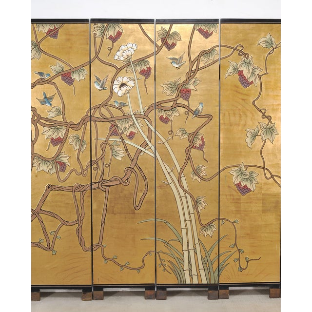 Mid 20th Century Chinese Export Flora and Fauna Gilt Coromandel Screen 8 Ft For Sale - Image 5 of 18