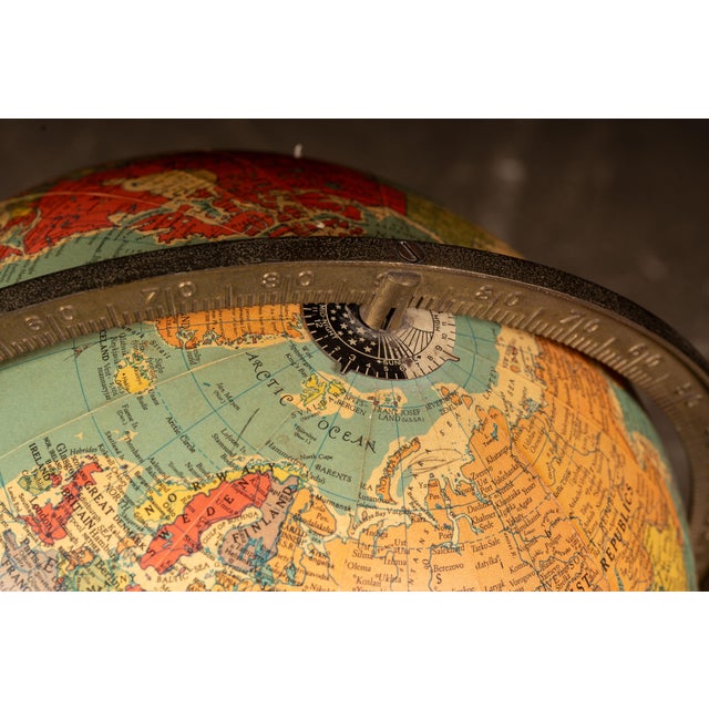 Traditional Mid 20th Century Replogle Library Globe on Carved Oak Pedestal Stand For Sale - Image 3 of 8