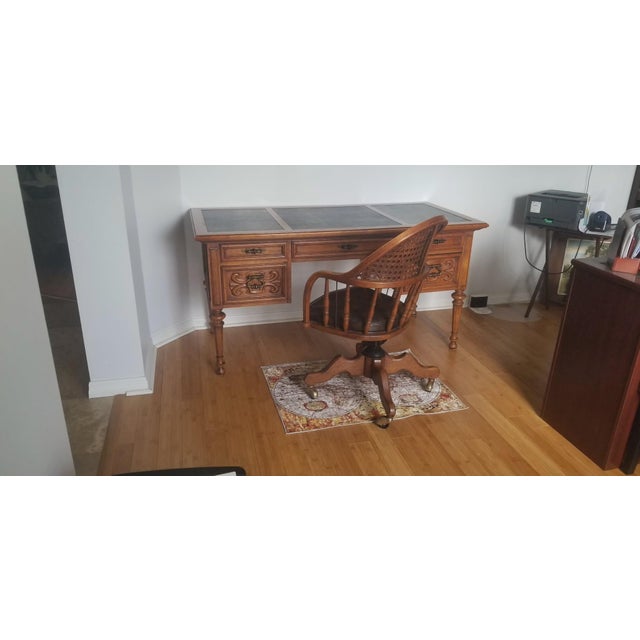 Vintage Drexel Traditional Leather-Top Executive Desk and Cane-Back Chair Set For Sale - Image 13 of 18