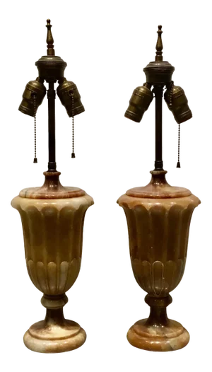 1920s Art Deco Vintage Carved Marble Urns Table Lamps Pair
