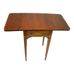 English Inlaid Drop Leaf Table W Leather Front Drawer by Stiehl New York