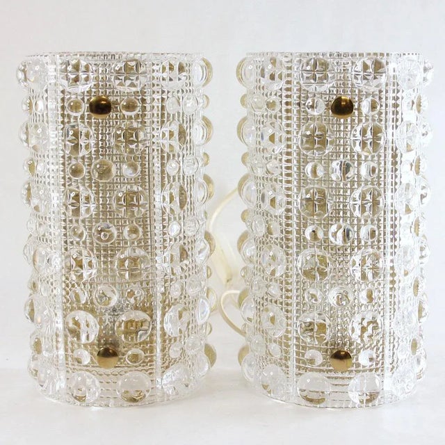 Orrefors Mid-Century Scandinavian Glass & Brass Wall Lights by Carl Fagerlund for Orrefors & Lyfa, 1960s, Set of 2 For Sale - Image 4 of 4
