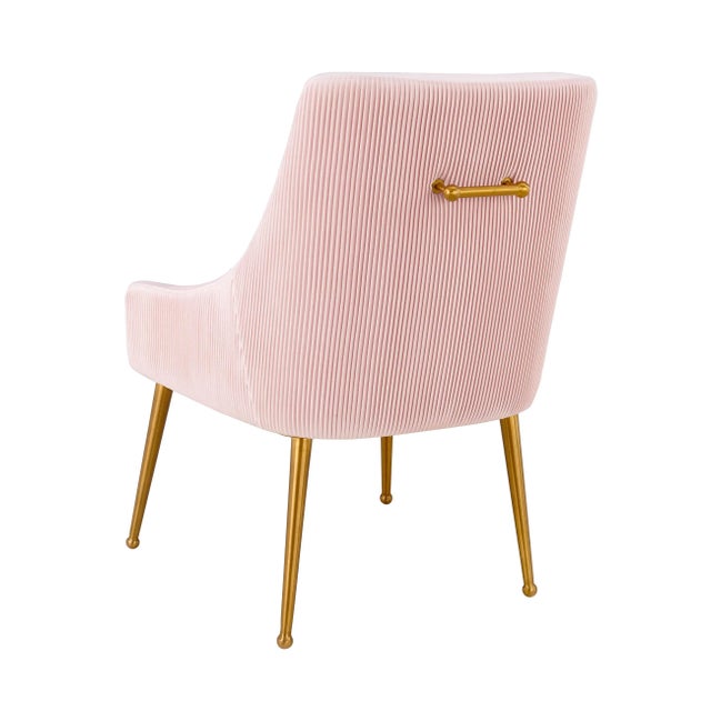 Transitional Beatrix Pleated Blush Velvet Side Chair with Gold Legs For Sale - Image 3 of 10