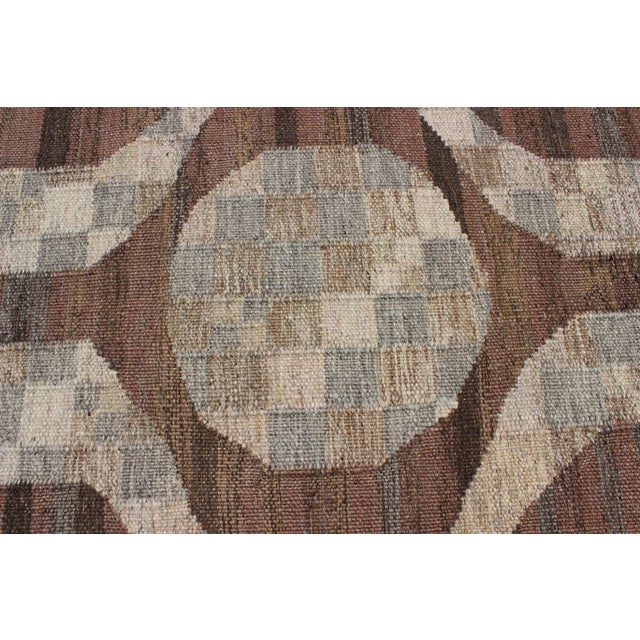 Scandinavian Flat-Weave Rug With Modern Design in Brown, Coffee, Gray, Cream For Sale In Atlanta - Image 6 of 10