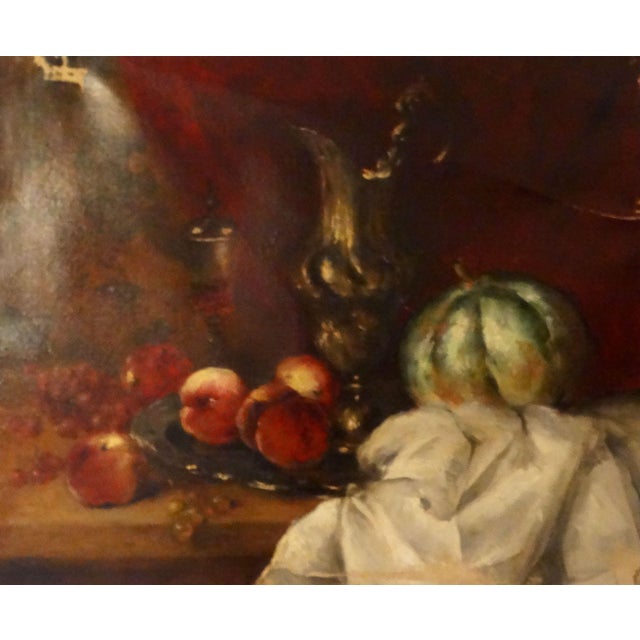 Oil on canvas by listed French artist Antoine Vollon 1833-1900. It is a beautiful still life oil of fruit - peaches,...