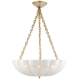 AERIN for Visual Comfort Signature Rosehill Large Chandelier in Hand-Rubbed Antique Brass with Strie Glass For Sale