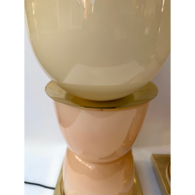2020s Contemporary Brass and Pink Powder Murano Glass Cup Lamps - Pair For Sale - Image 5 of 12
