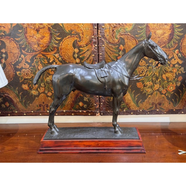 Large Cast Metal Horse Sculpture on Wood Plinth, First Half of the 20th Century For Sale - Image 4 of 10