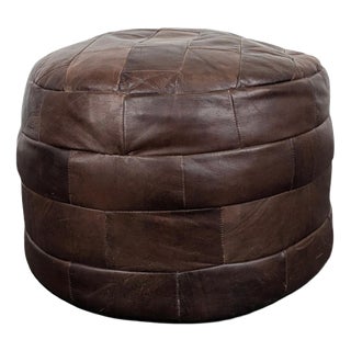 Brown Leather Patchwork Ottoman, 1970s For Sale