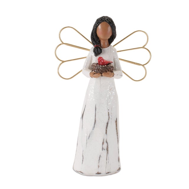 Kenneth Ludwig Chicago Modern Angel Figurines withGold Metal Wings (Set of 6) For Sale - Image 4 of 7