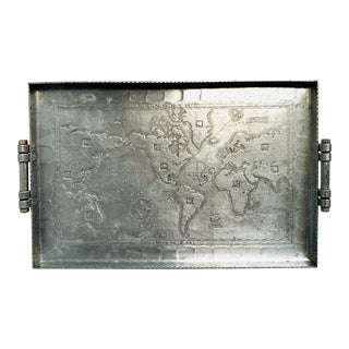 Vintage Arthur Armour Aluminum World Map Serving Tray For Sale