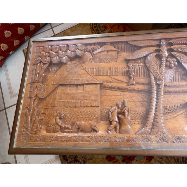 Folk Art Vintage Hand-Carved Filipino Village Scene Coffee Table For Sale - Image 3 of 12