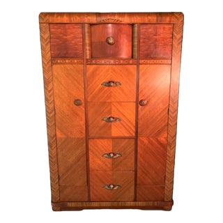 1930s Vintage Art Deco "Waterfall" Dresser & Double Wardrobe For Sale