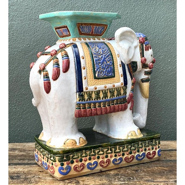 Vintage Ceramic Elephant Low Stool For Sale - Image 4 of 12