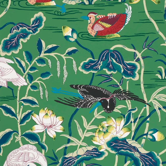 Contemporary Sample - Schumacher Lotus Garden Wallpaper in Jade For Sale - Image 3 of 3