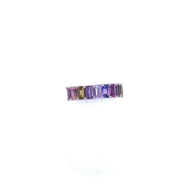 Natural Multicolored Sapphire Ring Size 6.5 14k W Gold 5.28 TCW Certified For Sale - Image 4 of 9