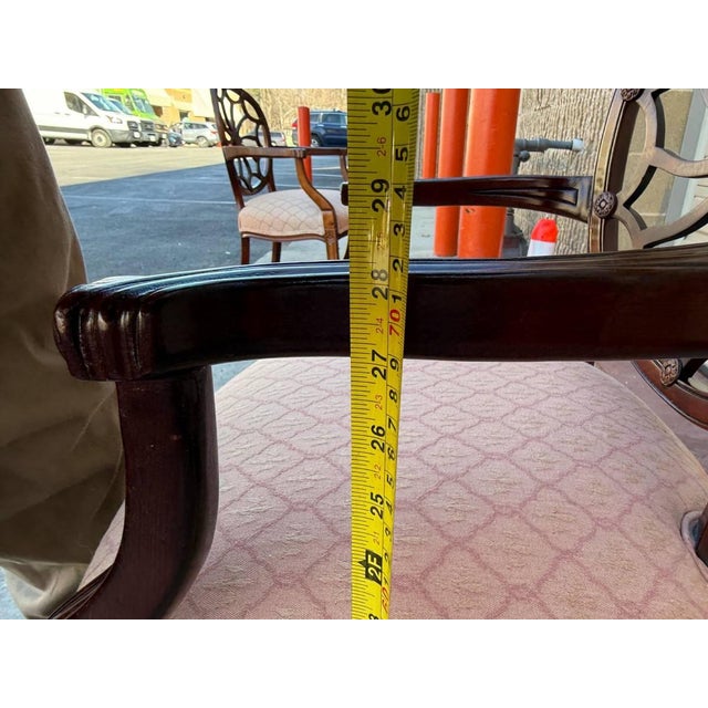 Late 20th Century Late 20th Century Pair of Georgian Style Carved Spider Web Back Carved Mahogany Armchairs For Sale - Image 5 of 12