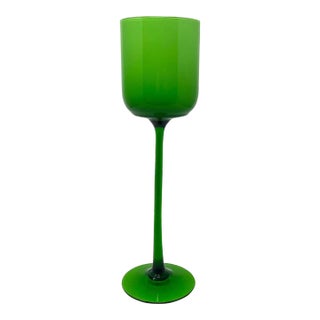 Tall Vintage Italian Green Glass Goblet Styled After Carlo Moretti, Murano Art Glass For Sale