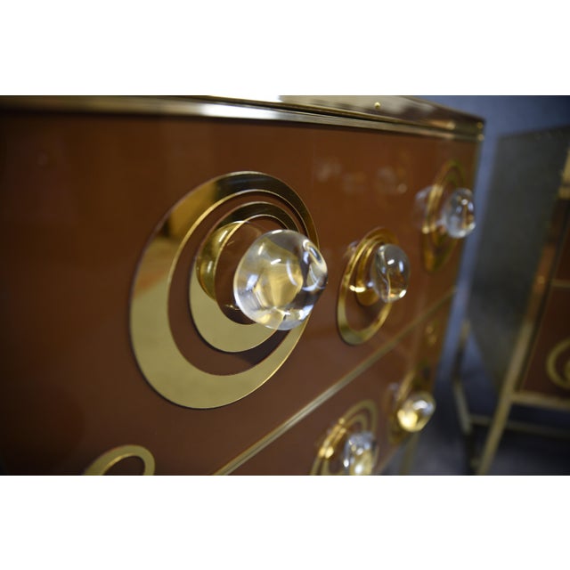 Brown Bedside Tables with Murano Glass and Brass, 2018, Set of 2 For Sale - Image 16 of 17