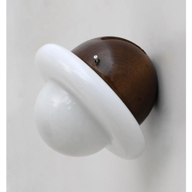 Italian Wooden and Modern Opal Glass Wall Lights, 1960s, Set of 2 For Sale - Image 4 of 12