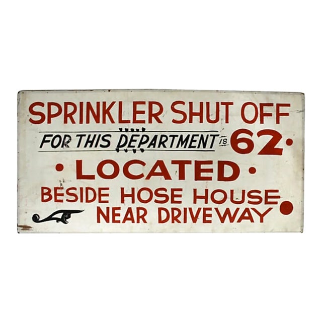 Vintage Red and White Sprinkler Sign For Sale