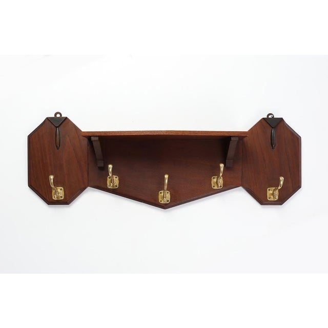 Art Deco Coat Rack in Oak and Copper, Belgium, 1920s For Sale - Image 9 of 12