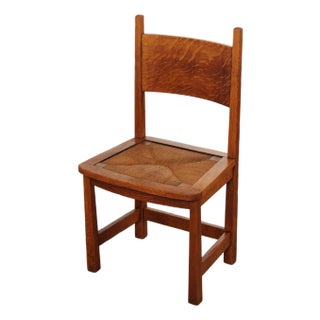 Antique Stickley Brothers Mission Oak Rush Seat Side Chair For Sale