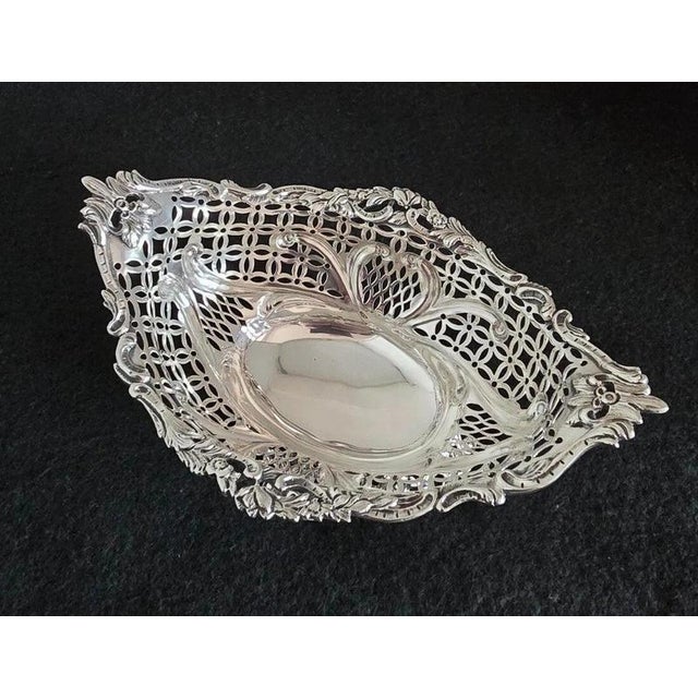 Antique Victorian Sterling Silver Navette Bon Bon Dish, 1889 For Sale - Image 4 of 18