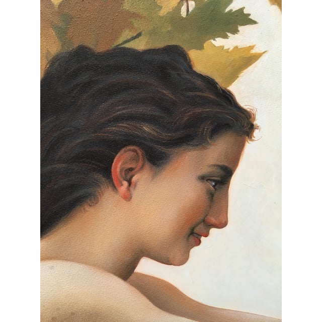 French "Young Girl Defending Herself Against Eros/1880" Oil on Board