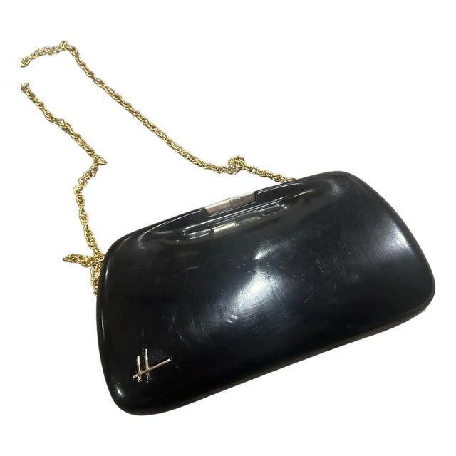 1940s Art Deco Black Bakelite and Brass Italian Evening Bag For Sale