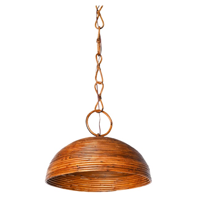 Mid-Century French Riviera Hanging Lamp in Bamboo and Rattan, 1960s For Sale