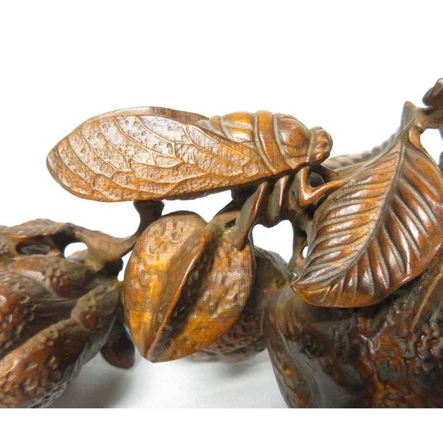 1970s Japanese Shōwa Carved Boxwood Okimono With Cicada For Sale - Image 5 of 11