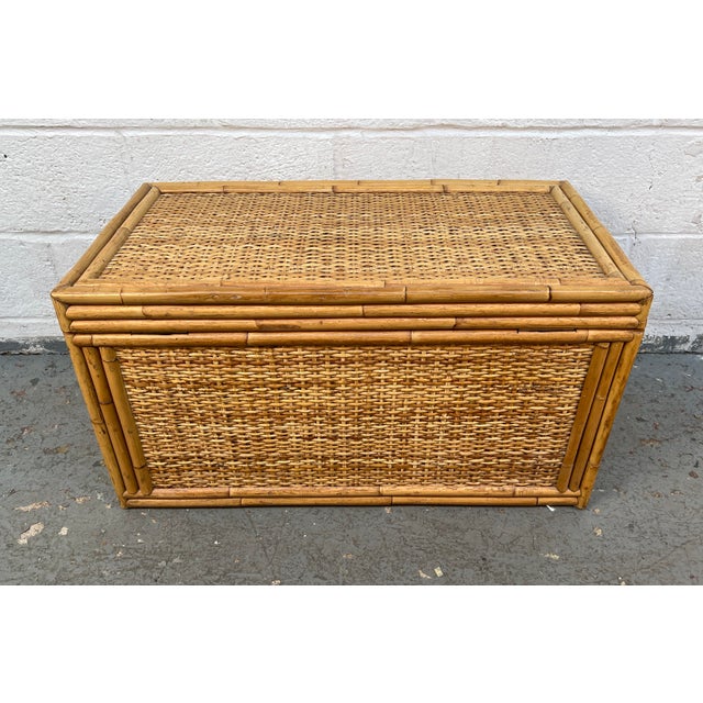 Linen Vintage Woven Rattan and Bamboo Chest For Sale - Image 8 of 9