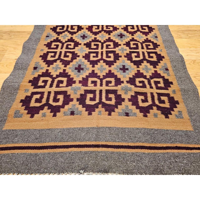 Tan Vintage Native American Navajo Rug, Handwoven Wool, Allover Geometric Pattern, 3x6 For Sale - Image 8 of 13