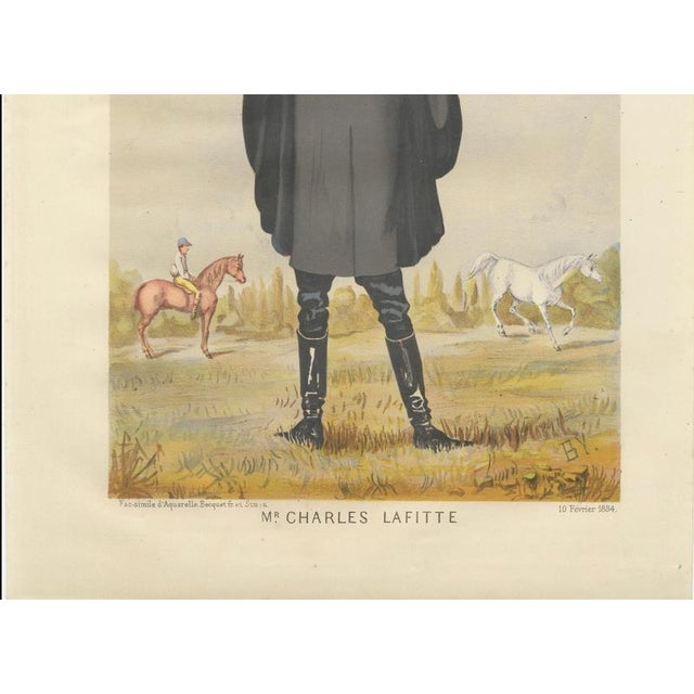 Late 19th Century After Bisetzky, French Belle Époque Racing Caricature of Mr. Charles Lafitte, Chromolithograph, 1884 For Sale - Image 5 of 10