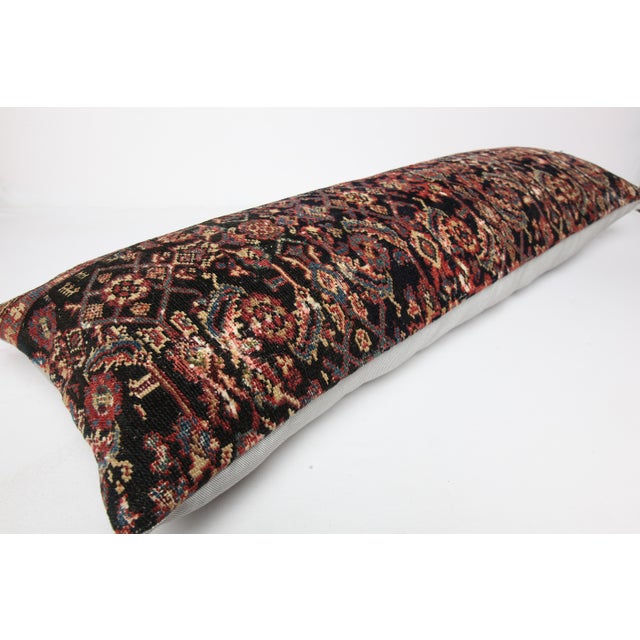 Rustic Antique Hand Knotted Navy Blue Persian Rug Pillow Cushion Cover -14'' X 42'' For Sale - Image 3 of 10