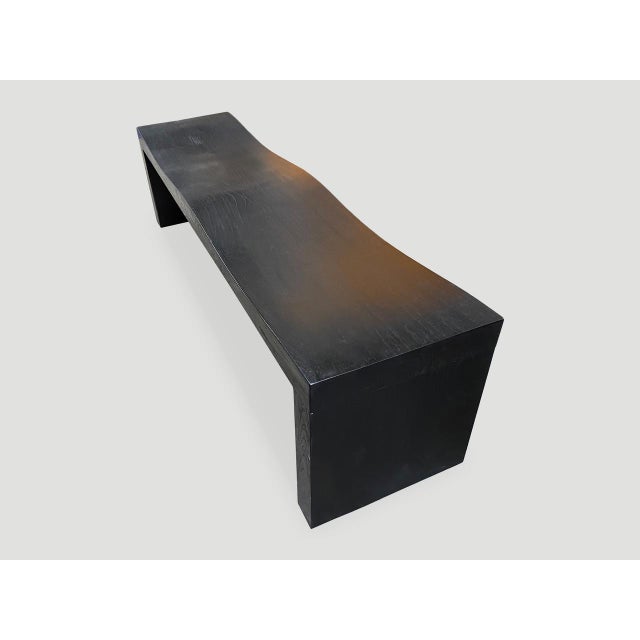 Andrianna Shamaris Charred Teak Wood Wave Bench For Sale - Image 4 of 6