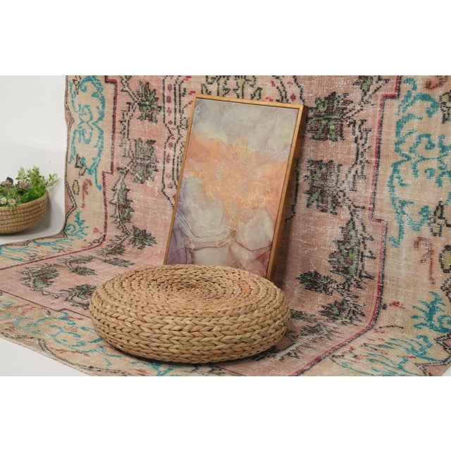 1970s Vintage Turkish Handmade Wool Cotton Pink Area Rug For Sale - Image 9 of 12