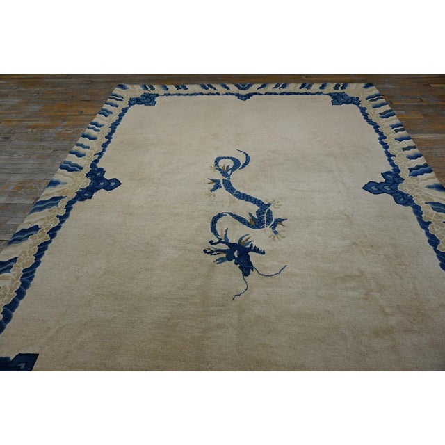 Late 19th Century Chinese Peking Dragon Carpet ( 8' x 9'8" - 245 x 295 ) Antique Medallion Wool Hand Knotted Pile Blue...