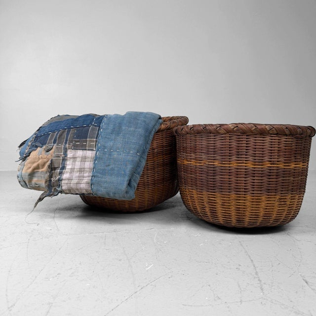 Brown Vintage Japanese Bamboo Baskets, 1960s, Set of 2 For Sale - Image 8 of 16