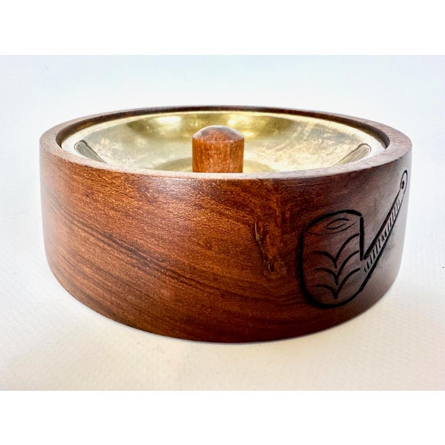 Mid-Century Modern Round Teak and Brass Pipe Ashtray, 1960s For Sale - Image 9 of 10