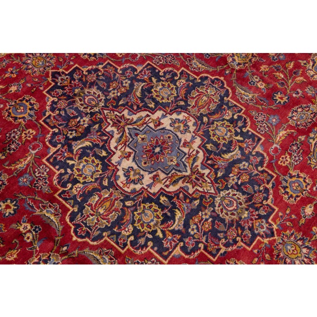 1960s 1960s Vintage Persian Kashan Handmade Red Floral Wool Rug For Sale - Image 5 of 7