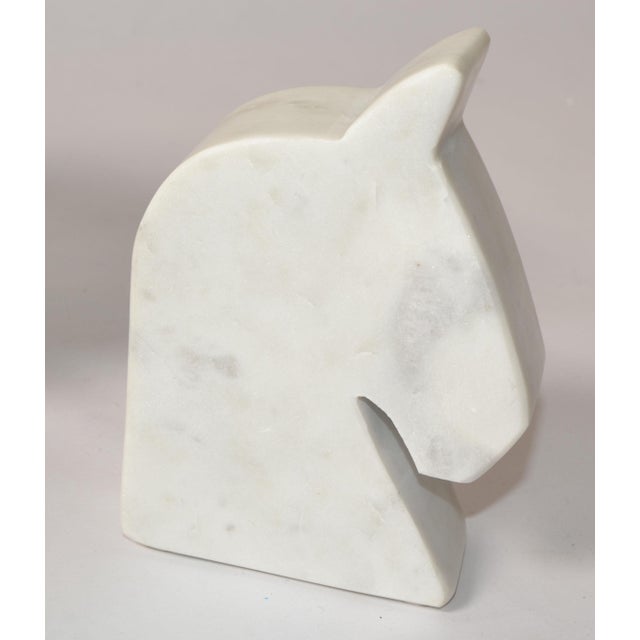 Set of 2 Italian White Carrara Marble Horse Head Shaped Animal Bookends For Sale - Image 11 of 12