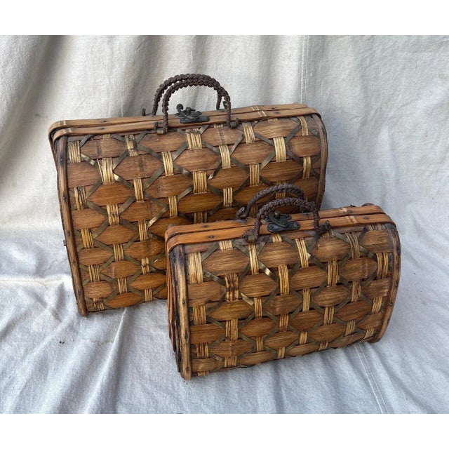 Pair of Woven Bamboo Nesting Carrying Case For Sale - Image 11 of 11