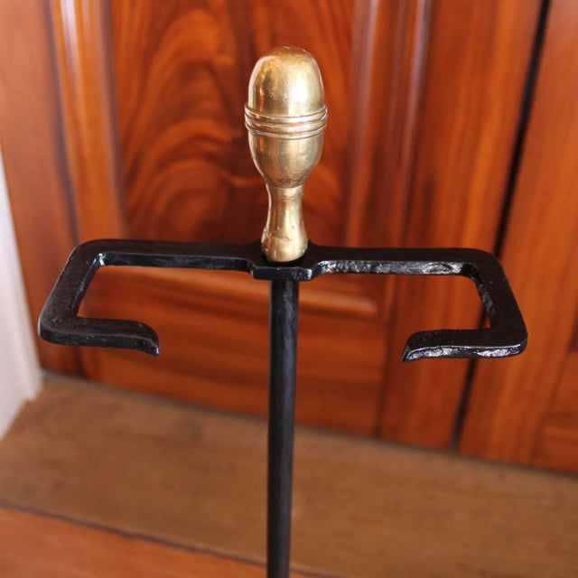 Black Cast Iron and Brass Antique Fire Tool Stand For Sale - Image 8 of 9