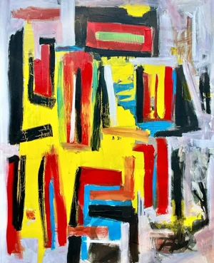 Listed John Schwab Original Oil Abstract Expressionist Oil Painting Cubism MCM