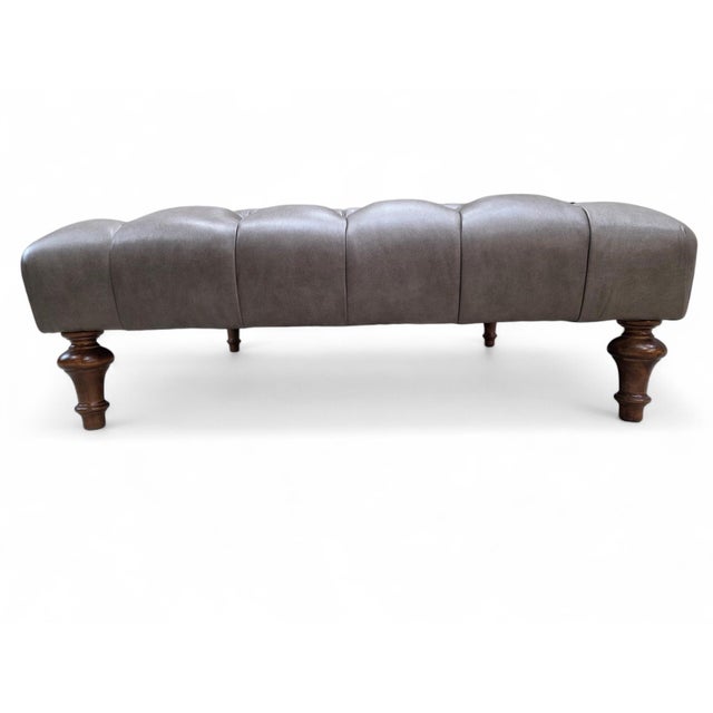 Vintage Chesterfield Style Tufted Gray Leather Ottoman For Sale - Image 4 of 9