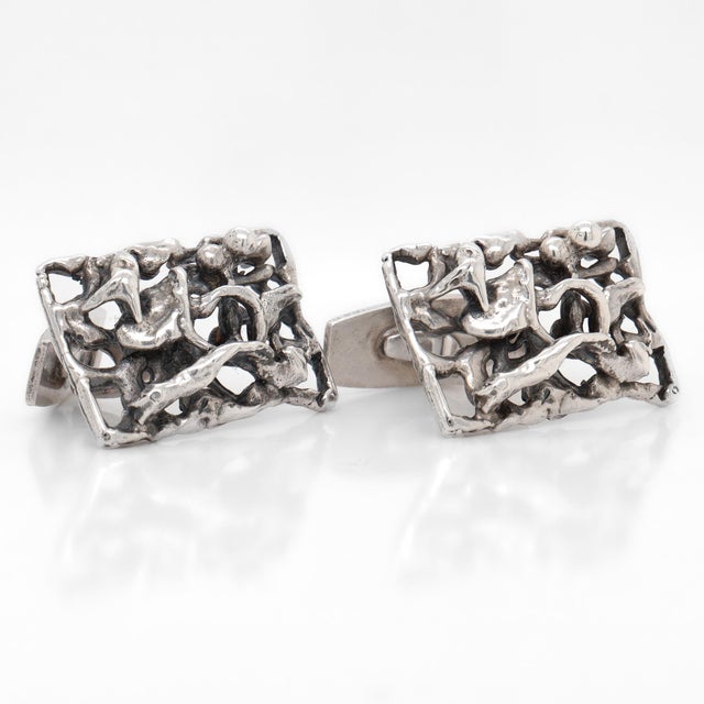 Pair of Signed Aage Weimar Danish Mid-Century Modern Sterling Silver Cufflinks For Sale - Image 4 of 12