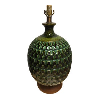 Mid Century Modern Green Incised Lamp For Sale