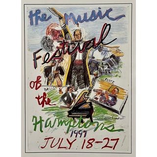 Larry Rivers, Vintage Pop Art 1997 Offset Lithograph Larry Rivers Music Poster Hamptons NY, 1997 For Sale